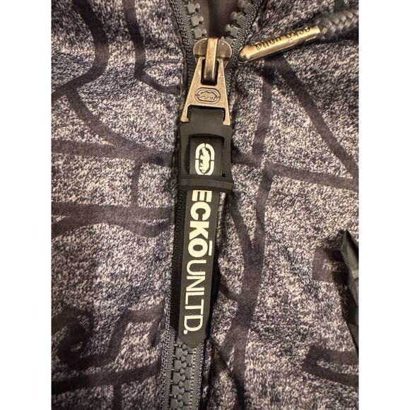 Men's Ecko Unltd Hooded Puffer Vest Full Zip Logo Text Print Gray Black Size 2XL - Picture 6 of 10